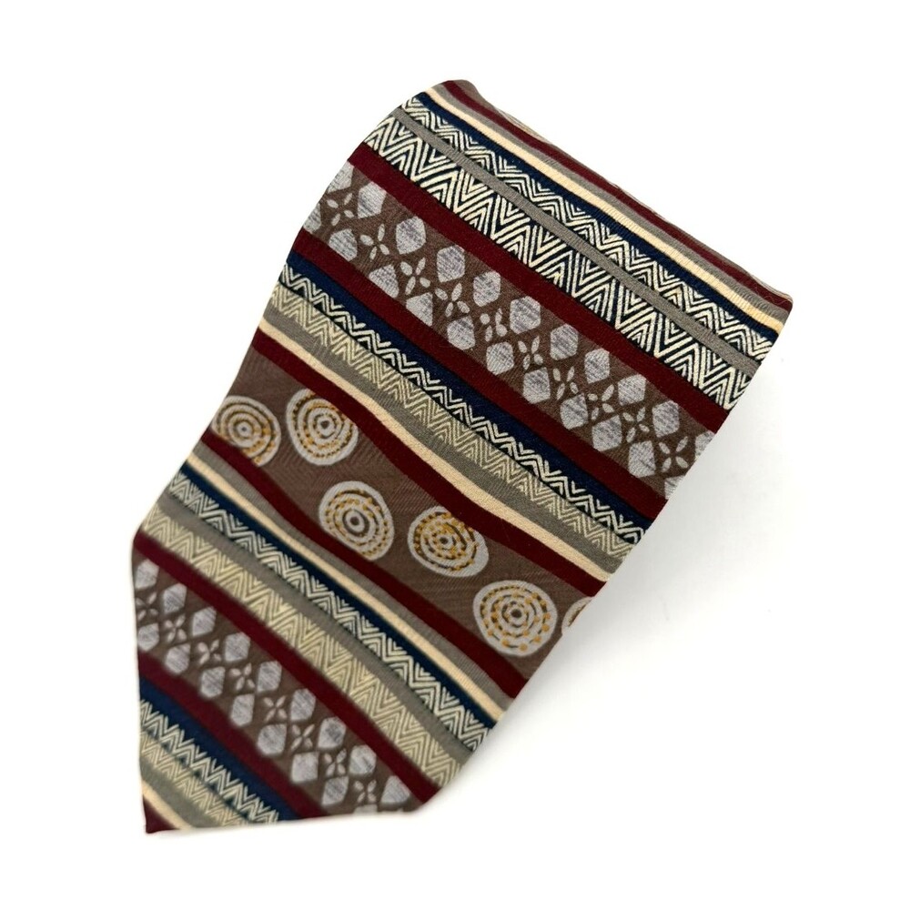 Barbara Blank New York Silk Tie Mens Geometric Abstract Medallion Red Brown